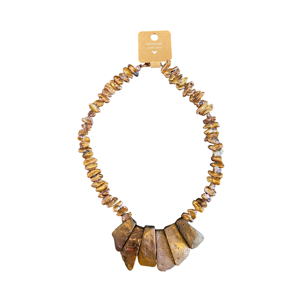 Chunky Stone and Fresh Water Pearl Necklace