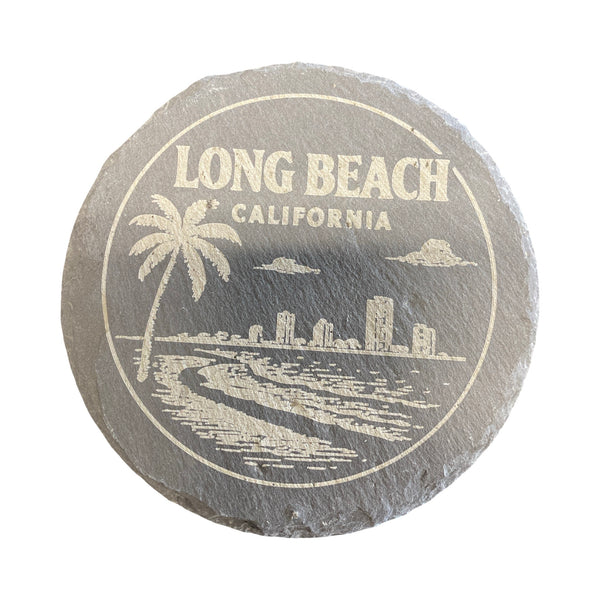 LB Swag Black Round Natural Slate Coasters