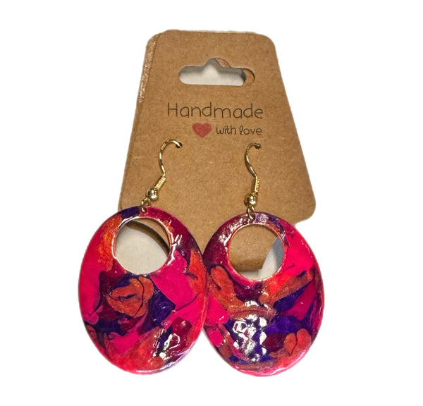 Hammered and Painted Oval Earrings